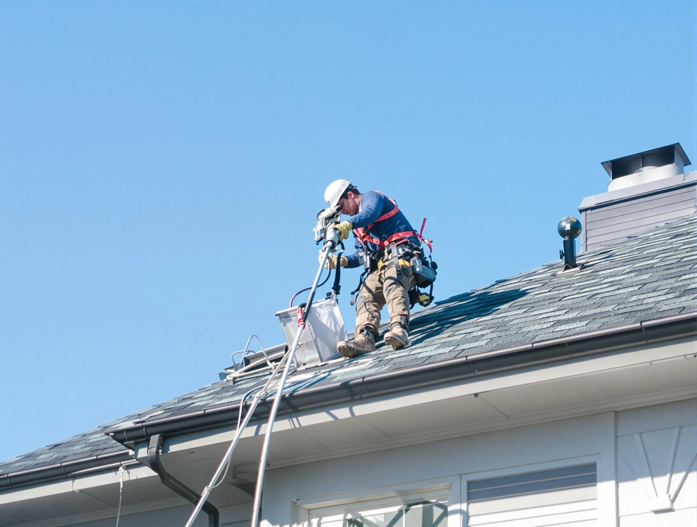 Gresham Park Dryer Vent Cleaning certified technician cleaning a roof-mounted dryer vent system in Gresham Park