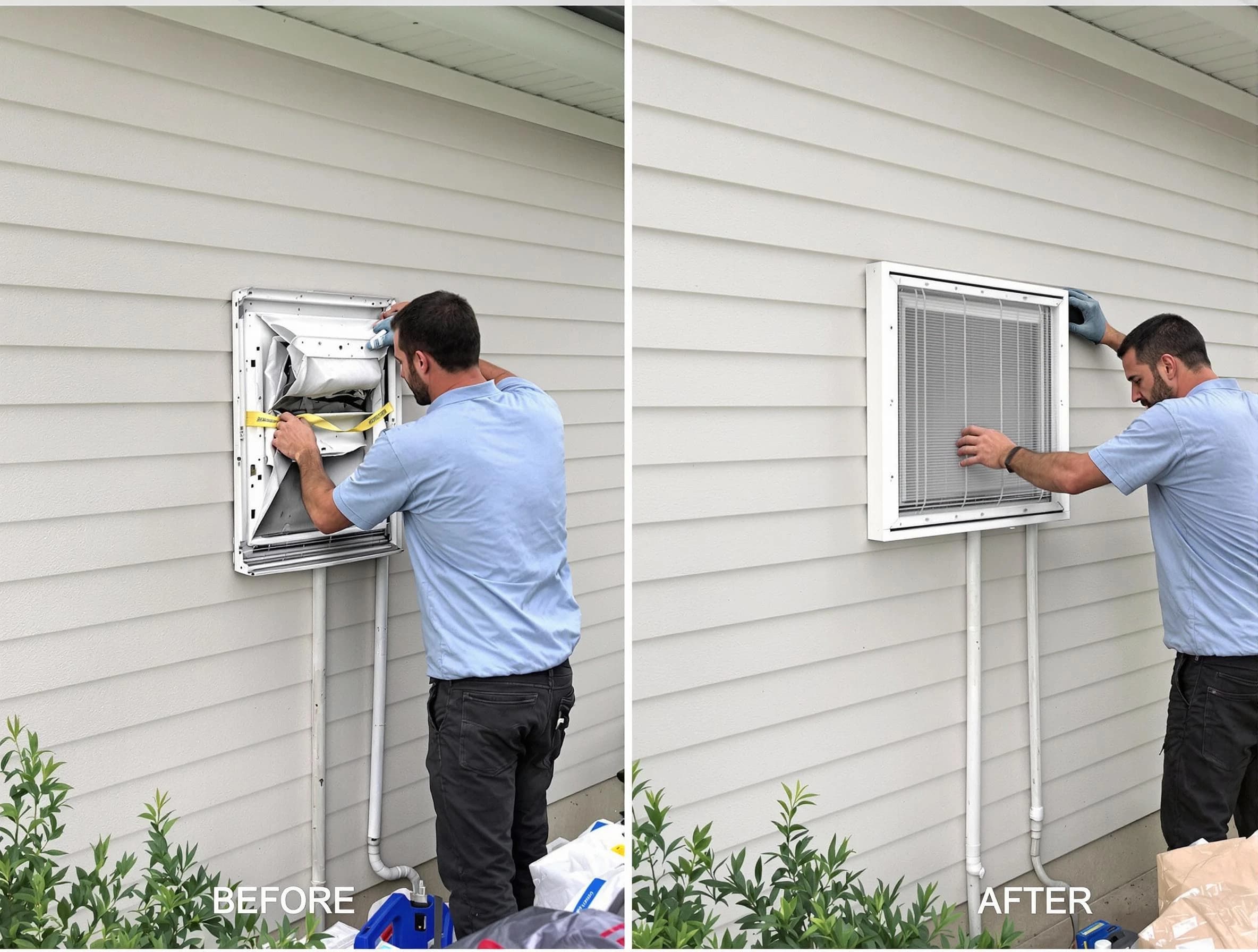 Gresham Park Dryer Vent Cleaning technician installing high-quality dryer vent cover at a residential property in Gresham Park