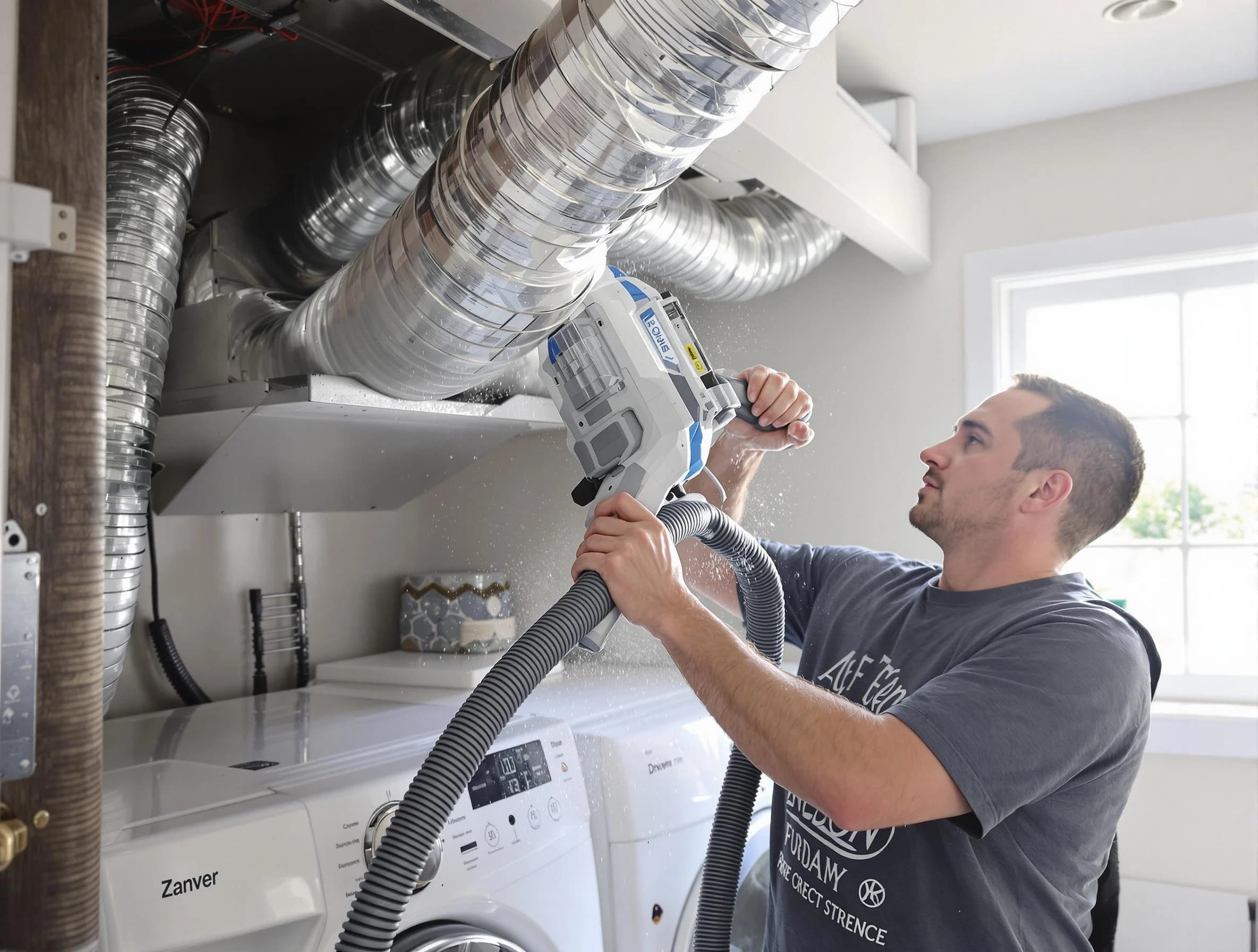 Gresham Park Dryer Vent Cleaning specialist cleaning deep within a dryer vent duct system in Gresham Park