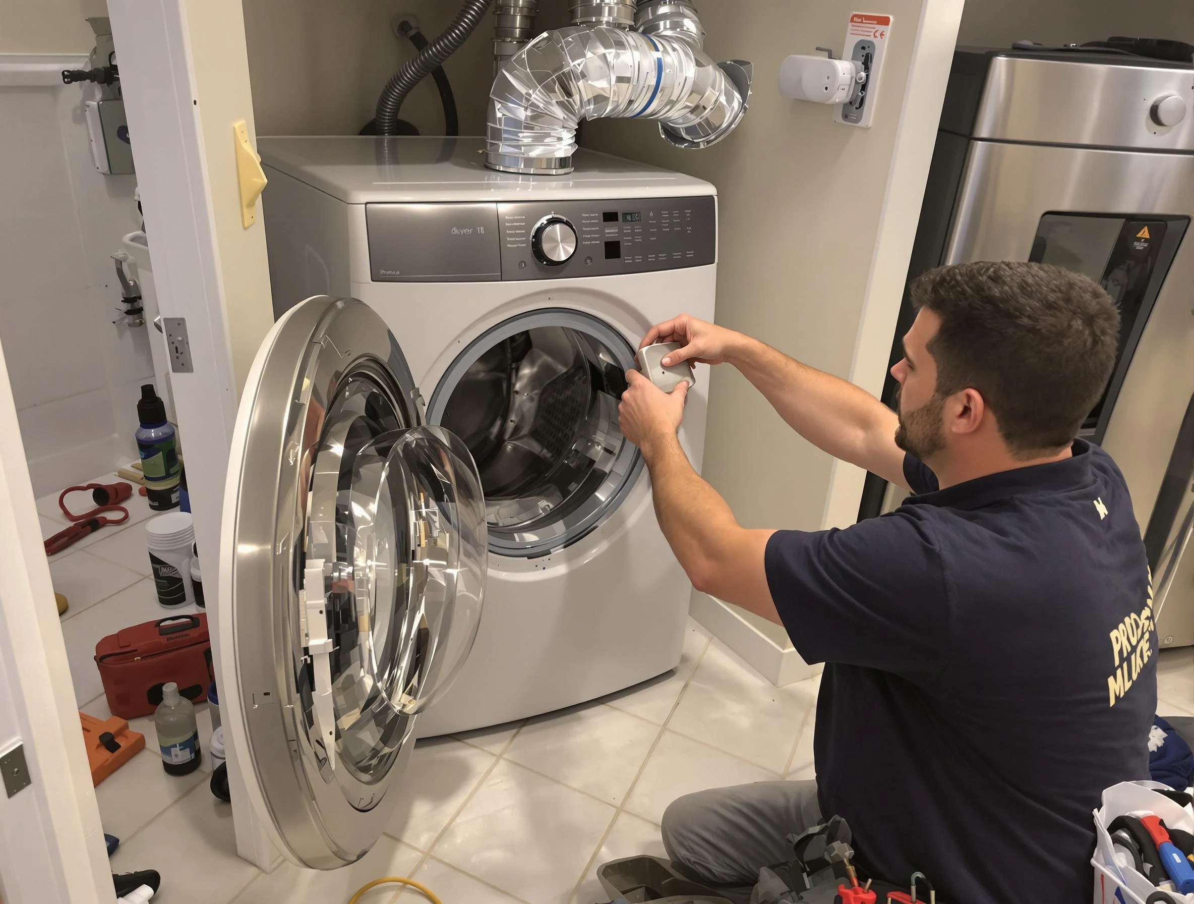 Gresham Park Dryer Vent Cleaning technician performing precise dryer vent hose installation in Gresham Park